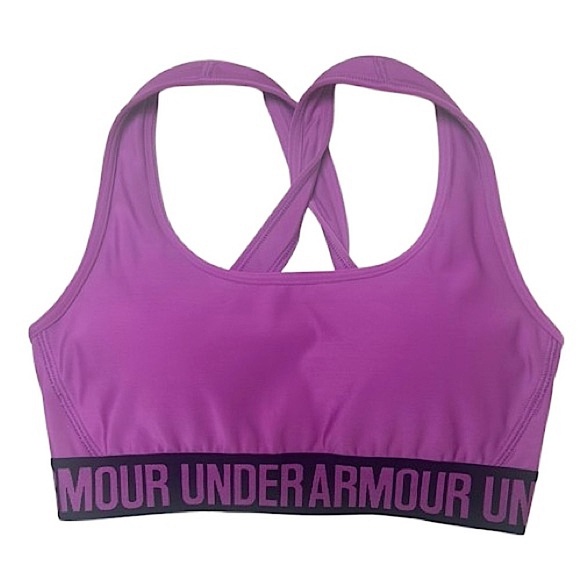 ❤️ 🆕 UNDER ARMOUR MAUVE SIZE XS COMPRESSION SPORTS BRA, CROSSED BACK STRAPS - Picture 1 of 4